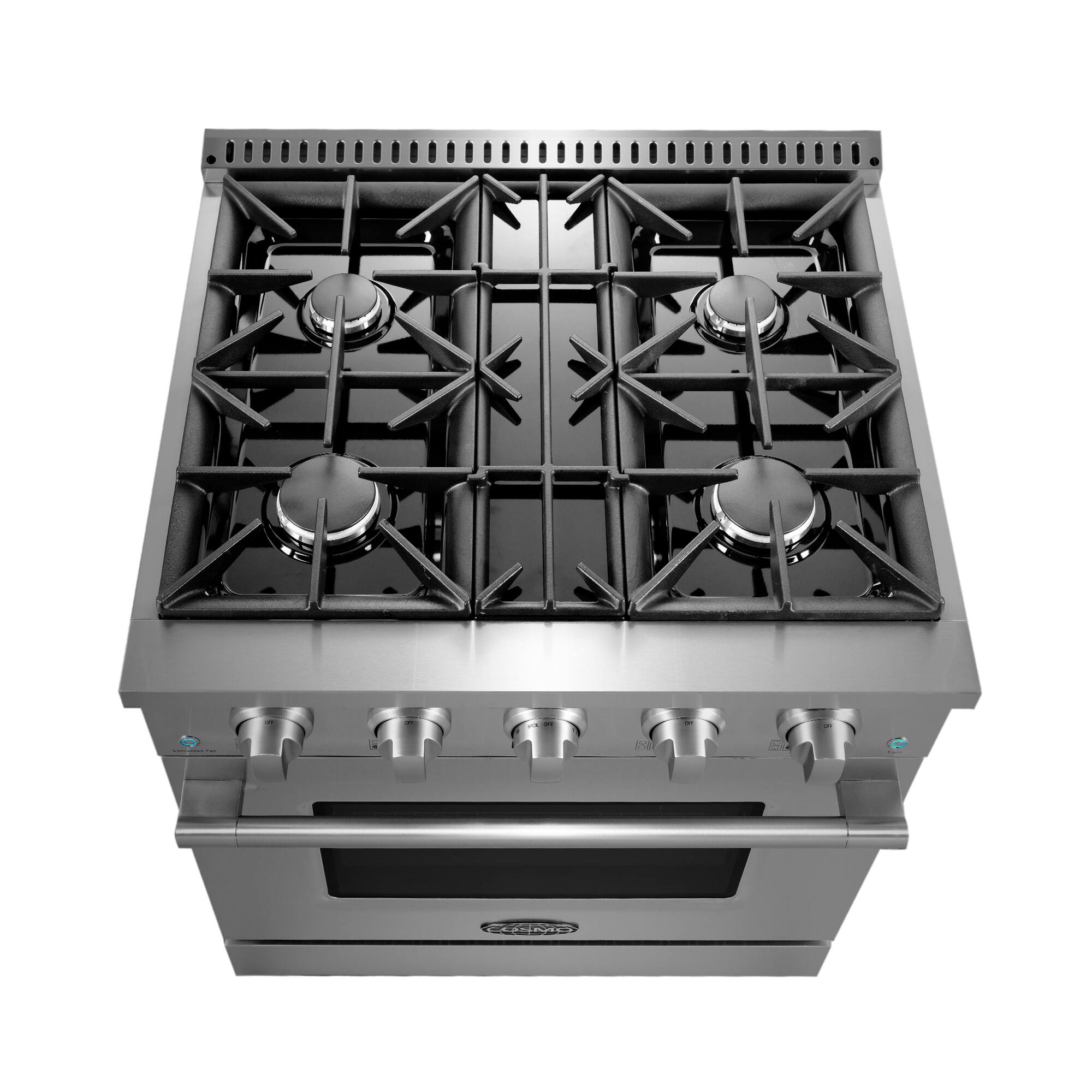 Alt View 8. COSMO - COS-GRP304 30 in. Vista Collection 3.5 cu. ft. Gas Range, 4 Burners, Convection Oven, LED Light Panel - Stainless Steel.