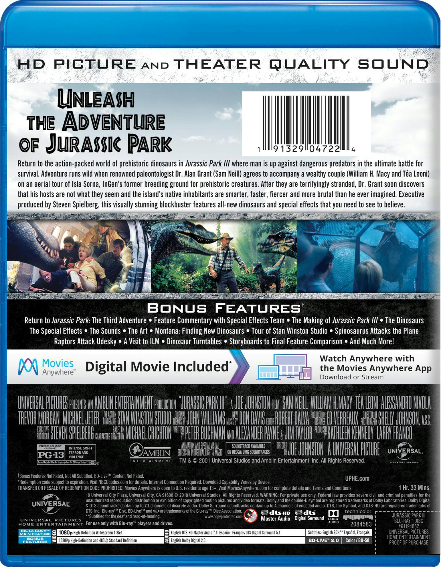 Back. Jurassic Park 3 (Digital) [Blu-ray].