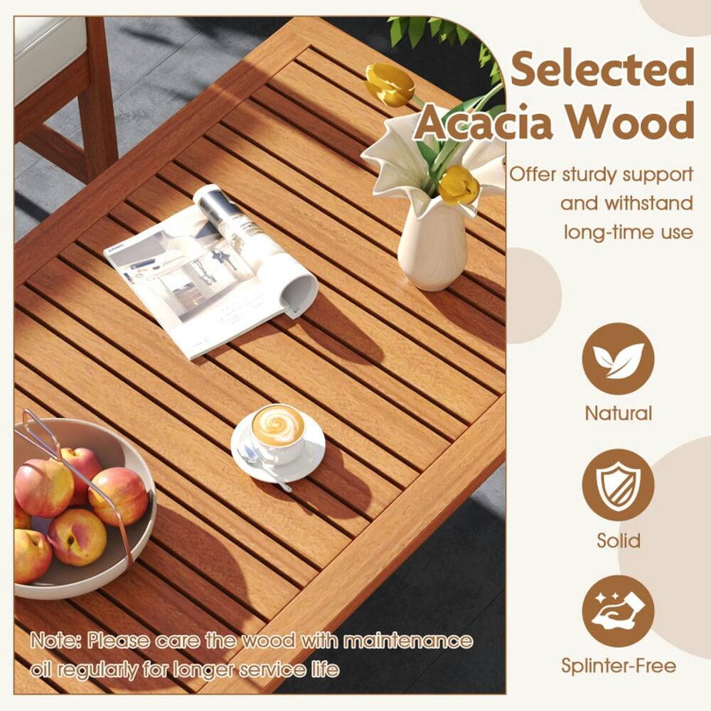Selected Acacia Wood  
Offer sturdy support and withstand long-time use  

Natural  
Solid  
Splinter-Free  

Note: Please care for the wood with maintenance oil regularly for longer service life