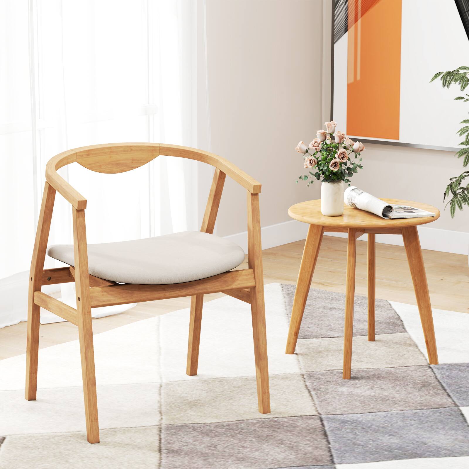 Alt View 5. Gymax - Gymax Set of 2 Leisure Bamboo Armchair Accent Chair w/ Curved Back & Bamboo Structure - Natural.