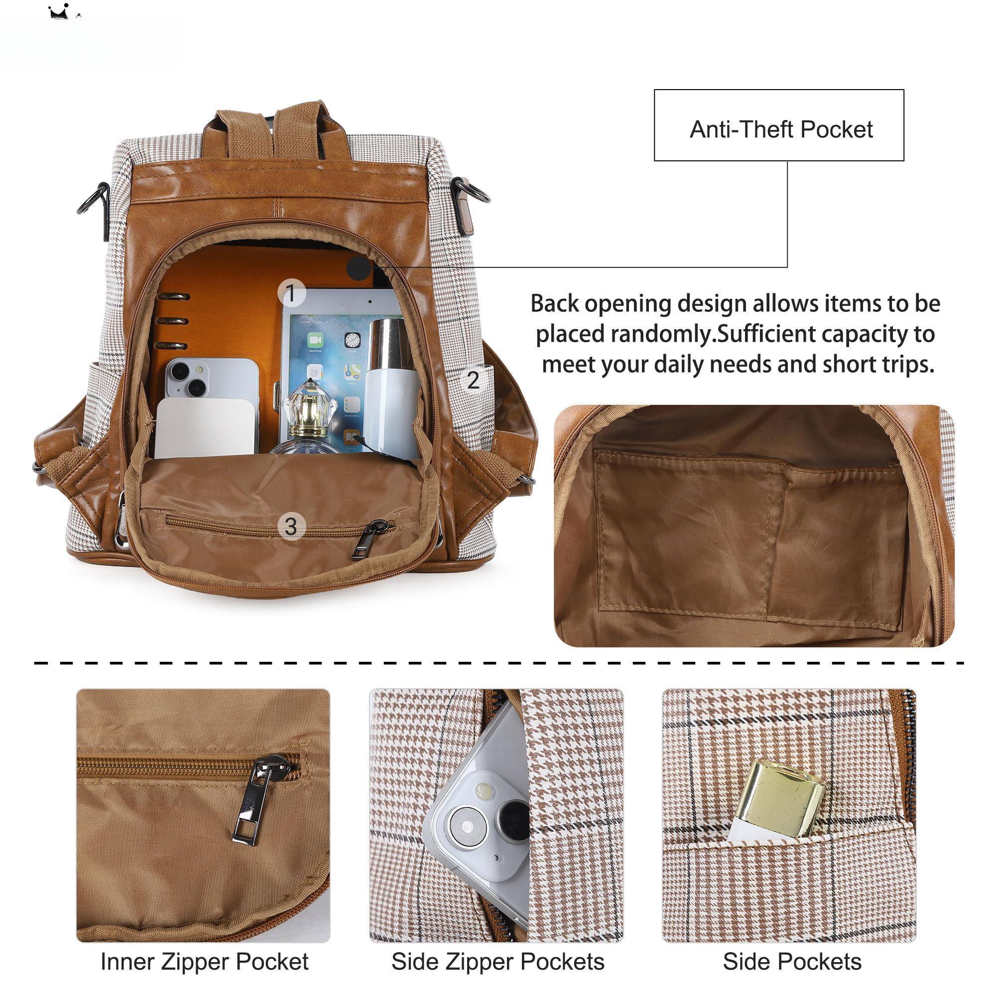 Left. Cozy Serene - Backpack Purse For Women Fashion Purses Pu Leather Daypacks Anti-theft Shoulder Bag Satchel - Brown.