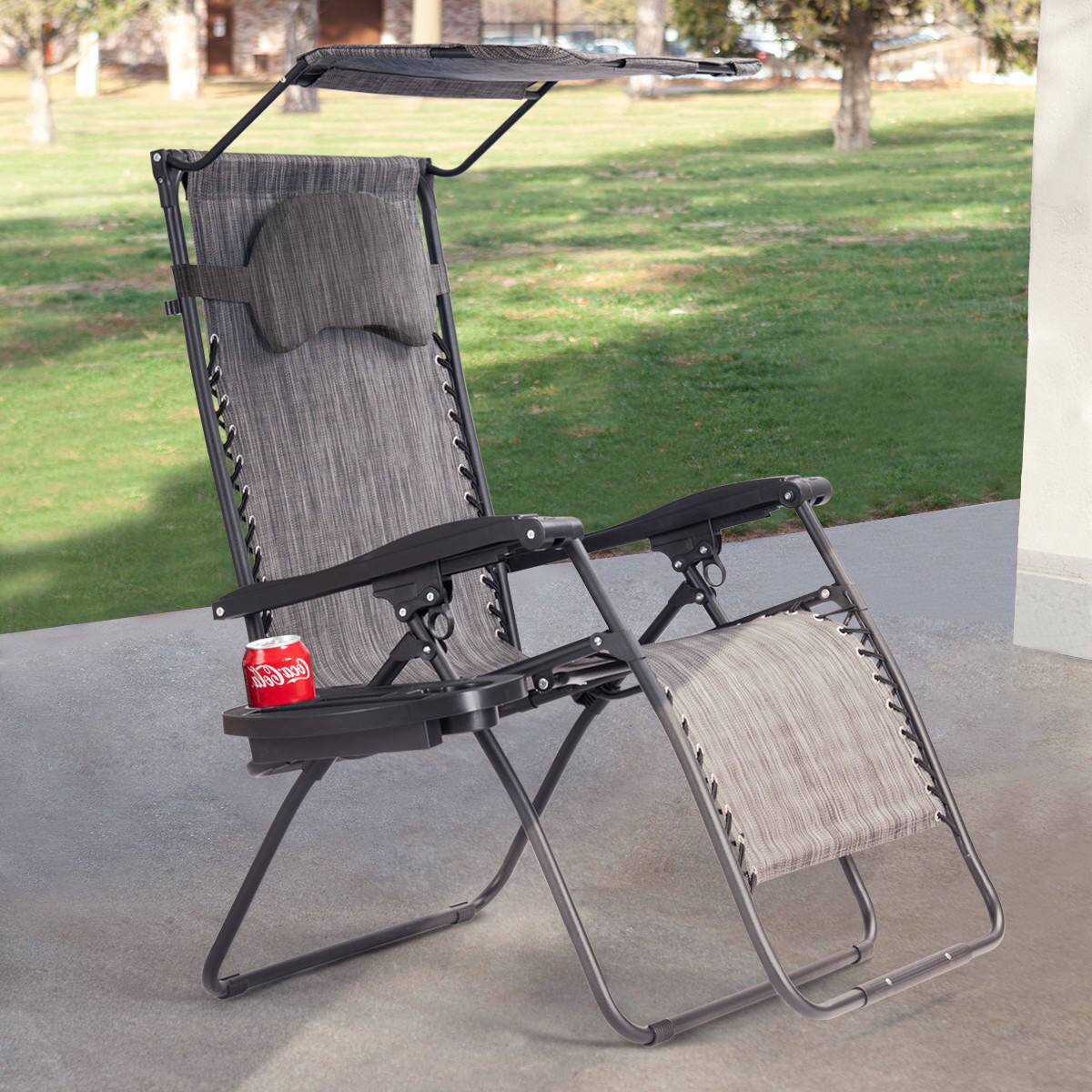 Alt View 7. Costway - Costway Folding Recliner Zero Gravity Lounge Chair W/ Shade Canopy Cup Holder - Gray.