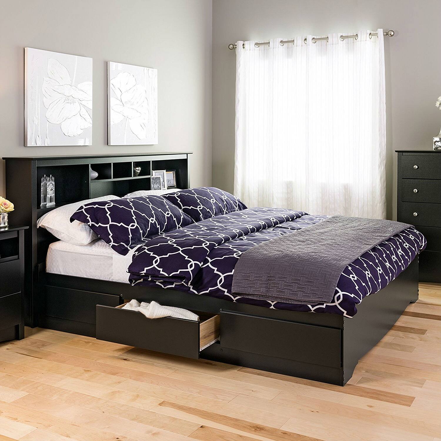 Angle. Hivvago - Hivvago King size Wood Platform Bed Frame with Storage Drawers - Black.