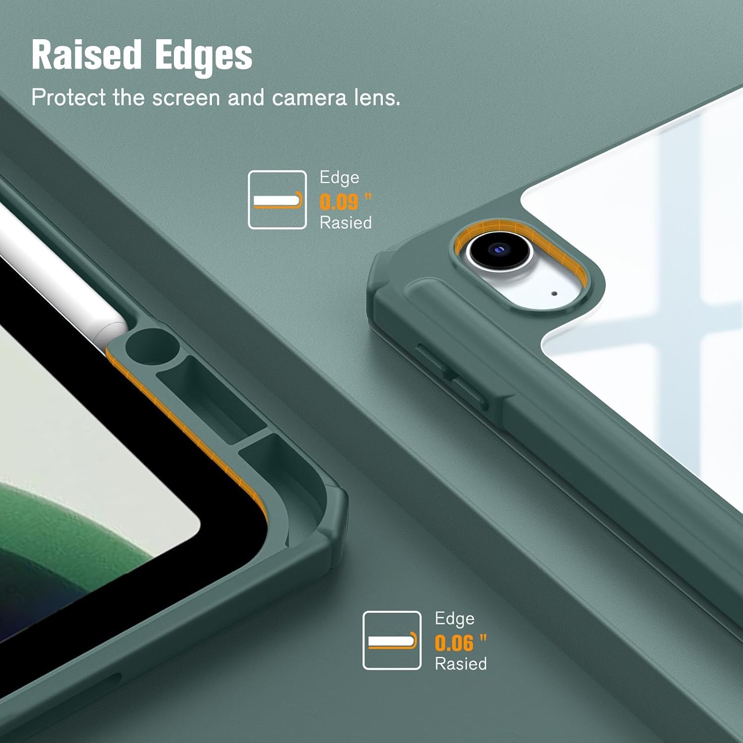 Raised Edges Protect the screen and camera lens.

Edge 0.09" Raised

Edge 0.06" Raised