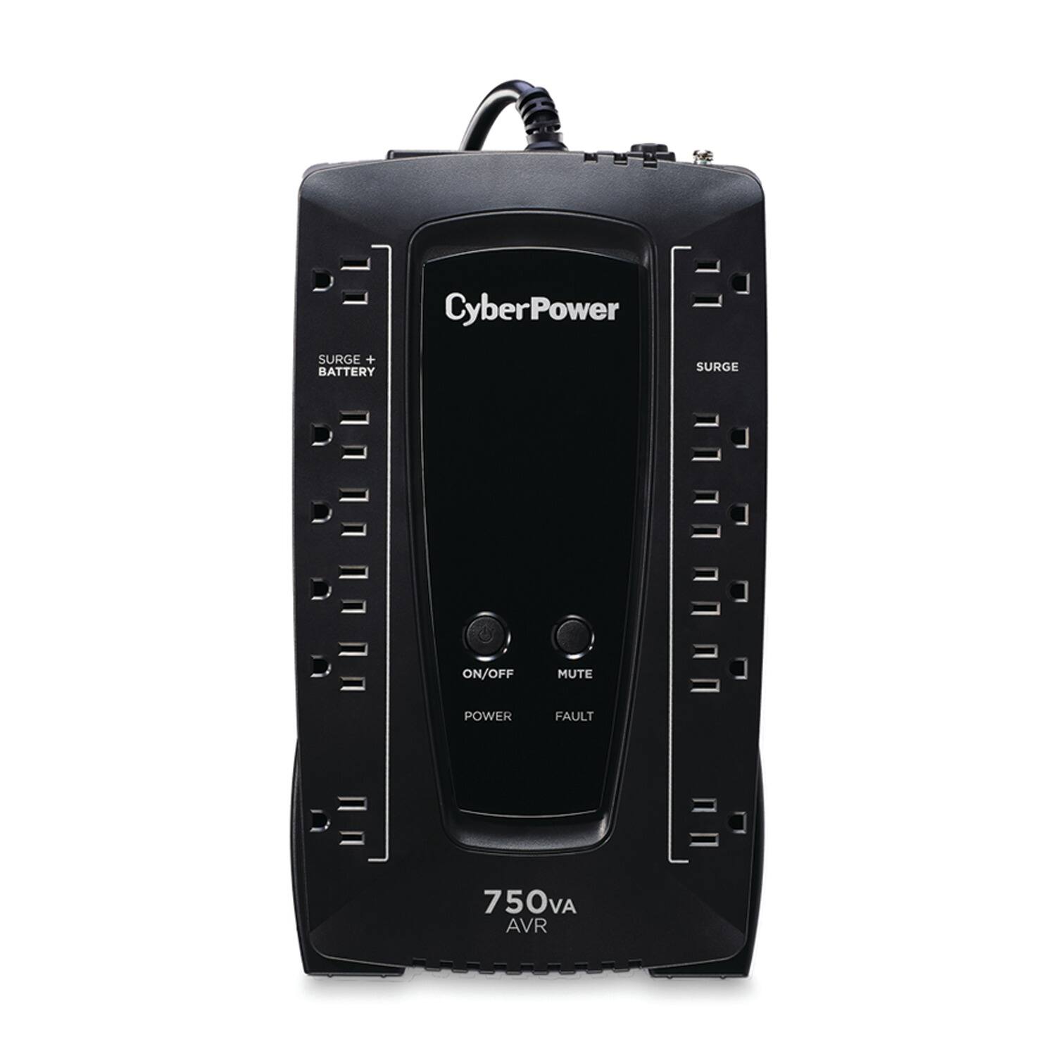 CyberPower  
SURGE + BATTERY  
ON/OFF MUTE POWER FAULT  
750VA AVR  
SURGE
