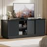 Bestier - 65" TV Stand for 70" TVs, Modern Fluted Medium Console Entertainment Center with Sliding Doors - Black