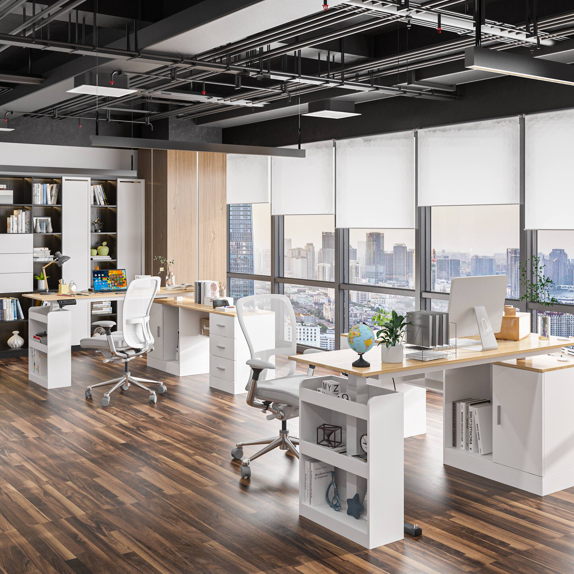 Alt View 1. Famapy - Famapy Electric Standing Desk: Adjustable Height, Ergonomic Design for Home & Office - White & Wooden.