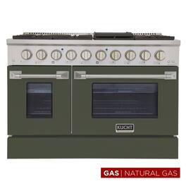 Kucht - 48 in. 6.7 cu. ft. Natural Gas Range with Sealed Burners and Two Ovens - One Convection - in Olive Green - Olive Green