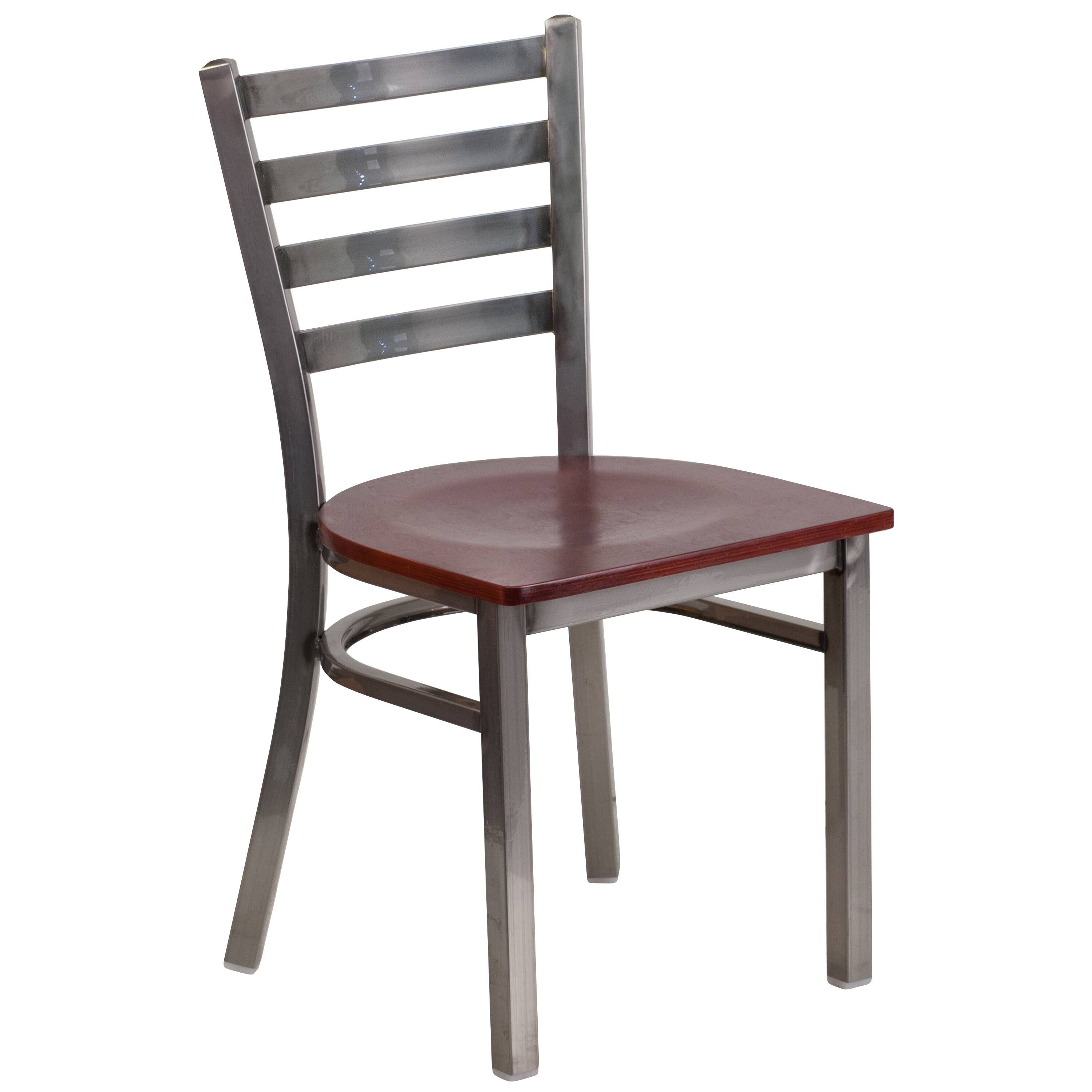 Alt View 7. Emma + Oliver - 2 Pack Clear Coated Ladder Back Metal Restaurant Chair - Mahogany Wood Seat/Clear Coated Metal Frame.