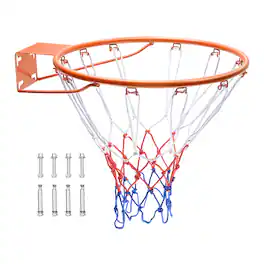 VEVOR - Basketball Rim, Wall Door Mounted Basketball Hoop, Heavy Duty Q235 Basketball Flex Rim Goal Replacement with Net - Orange