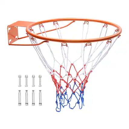 Front. VEVOR - Basketball Rim, Wall Door Mounted Basketball Hoop, Heavy Duty Q235 Basketball Flex Rim Goal Replacement with Net - Orange.