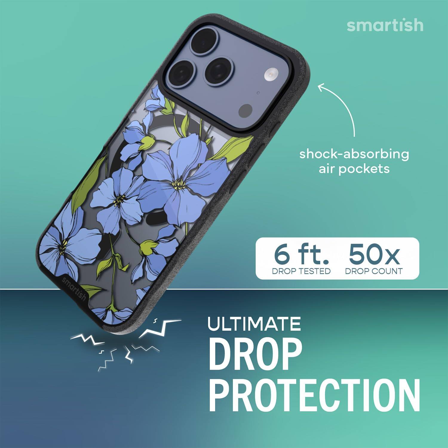 smartish  
shock-absorbing air pockets  
6 ft. 50x DROP TESTED DROP COUNT  
ULTIMATE DROP PROTECTION
