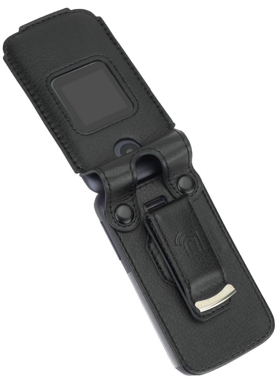 Alt View 6. Nakedcellphone - Vegan Leather Case with Belt Clip for Alcatel Go Flip 4, TCL FLIP Pro, TCL Classic, TCL Flip Go - Black.