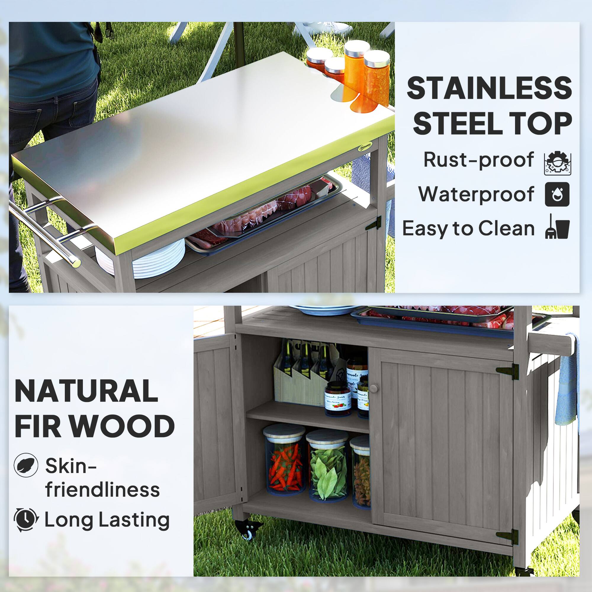 STAINLESS STEEL TOP Rust-proof Waterproof Easy to Clean
NATURAL FIR WOOD Skin-friendliness Long Lasting