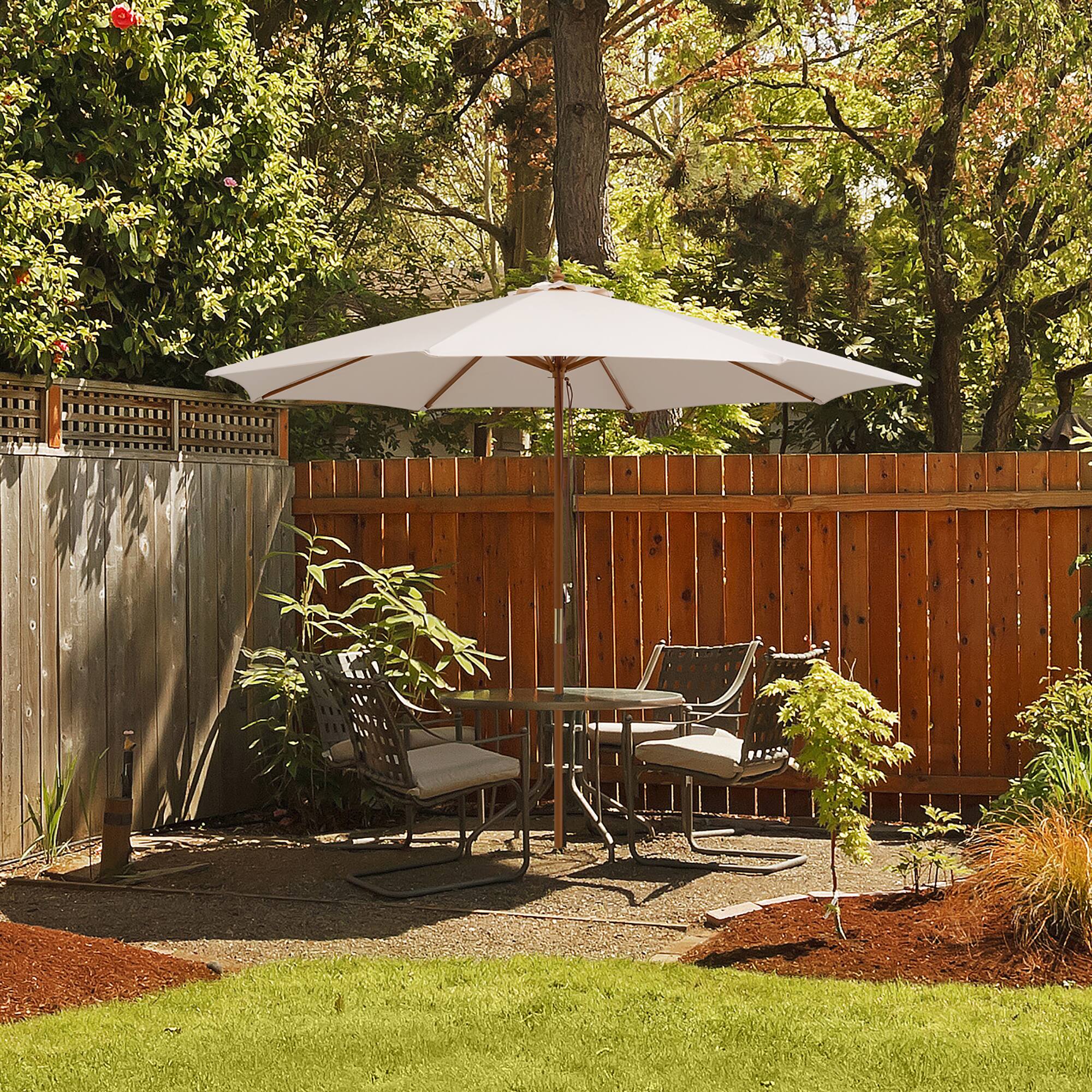 Alt View 2. Costway - 10FT Patio Wooden Market Table Umbrella Pulley w/8 Bamboo Ribs Sunshade Canopy Beige - Beige.