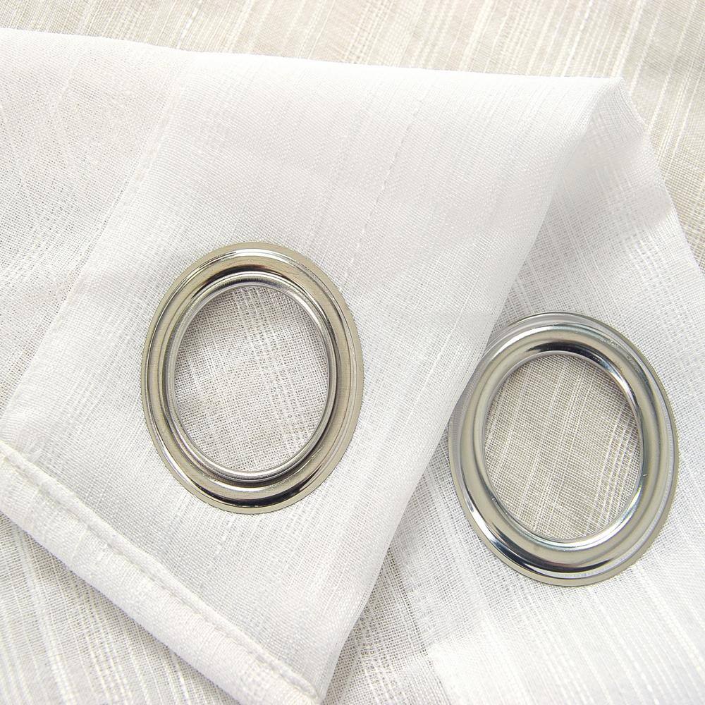 Angle. RT Designers Collection - Olivia Gray Erica Doily Stripe Grommet Panel Pair - 54x90" Beige - beige.