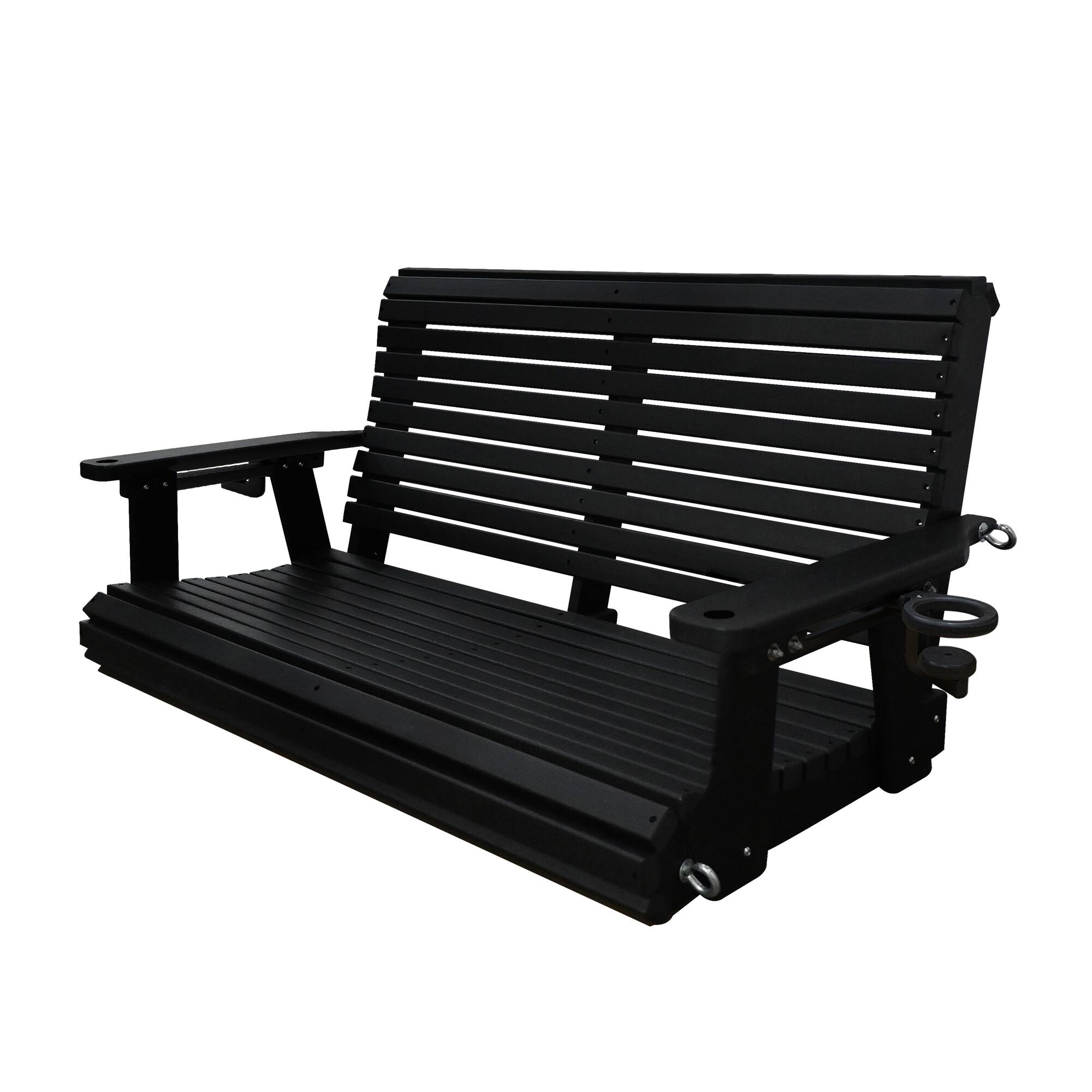 Angle. Fortune Candy - HDPE Porch Swing with Ergonomic Design, Ultra Weather-Resistant, Heavy Duty 1200 LBS, for Outdoor Patio Garden Yard - Darknight Black.