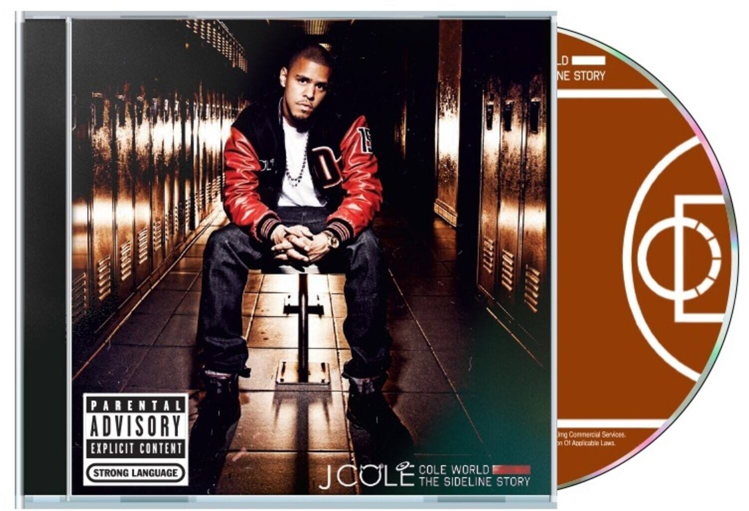 Sure, here is the corrected and grouped text from the image:

---

**Front Cover:**

- **Parental Advisory**
  - **Explicit Content**
  - **Strong Language**

- **J COLE**
  - **COLE WORLD**
  - **THE SIDELINE STORY**

---

**CD:**

- **D**
  - **NE STORY**

---

**Bottom of the CD:**

- **Using Commercial Services.**
  - **Subject to Applicable Laws.**

---