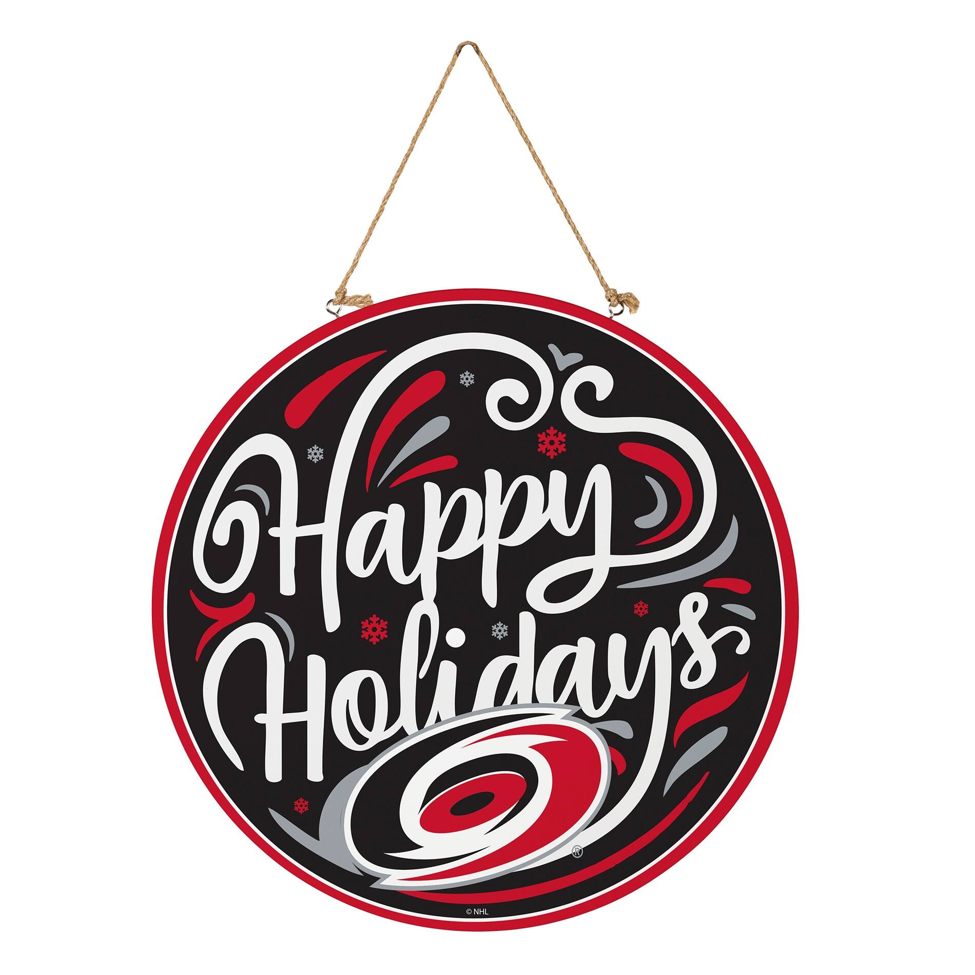 Alt View 2. Evergreen Enterprises - Carolina Hurricanes 18" Happy Holidays Wooden Round Door Sign - Multicolor.