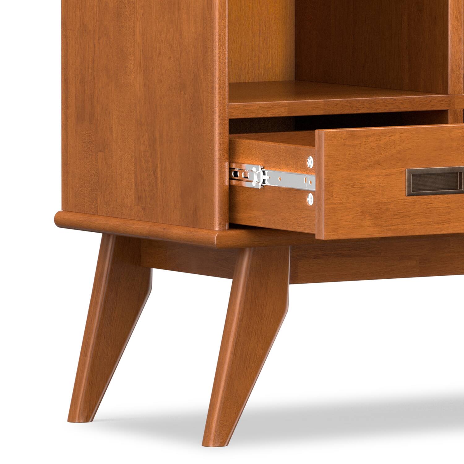 Alt View 6. Simpli Home - Draper 42 inch Wide Solid Hardwood Mid-Century Storage Bookcase in Teak Brown - Teak Brown.