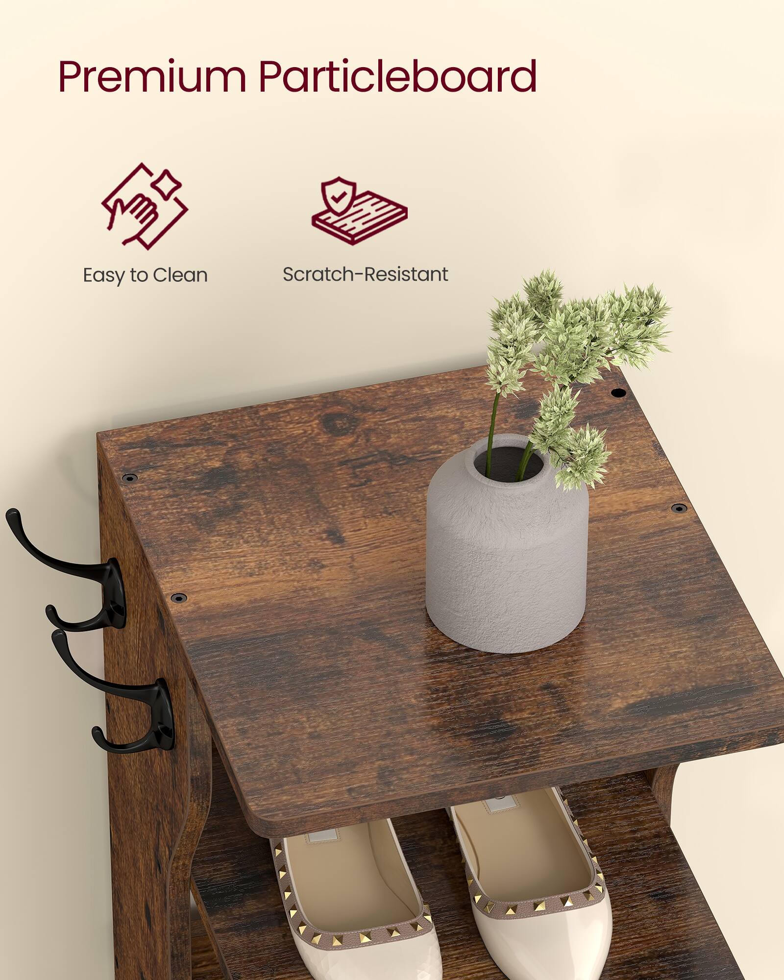 Premium Particleboard  
Easy to Clean  
Scratch-Resistant