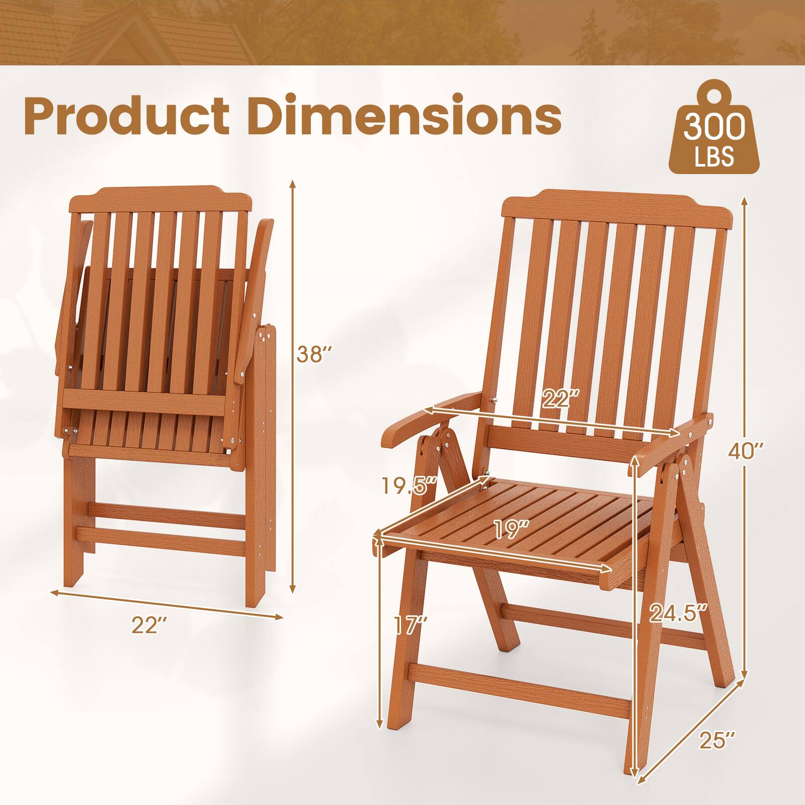 Product Dimensions: 300 LBS, 38" x 22" x 19.50", 40" x 19" x 22" x 17" x 24.50" x 25"