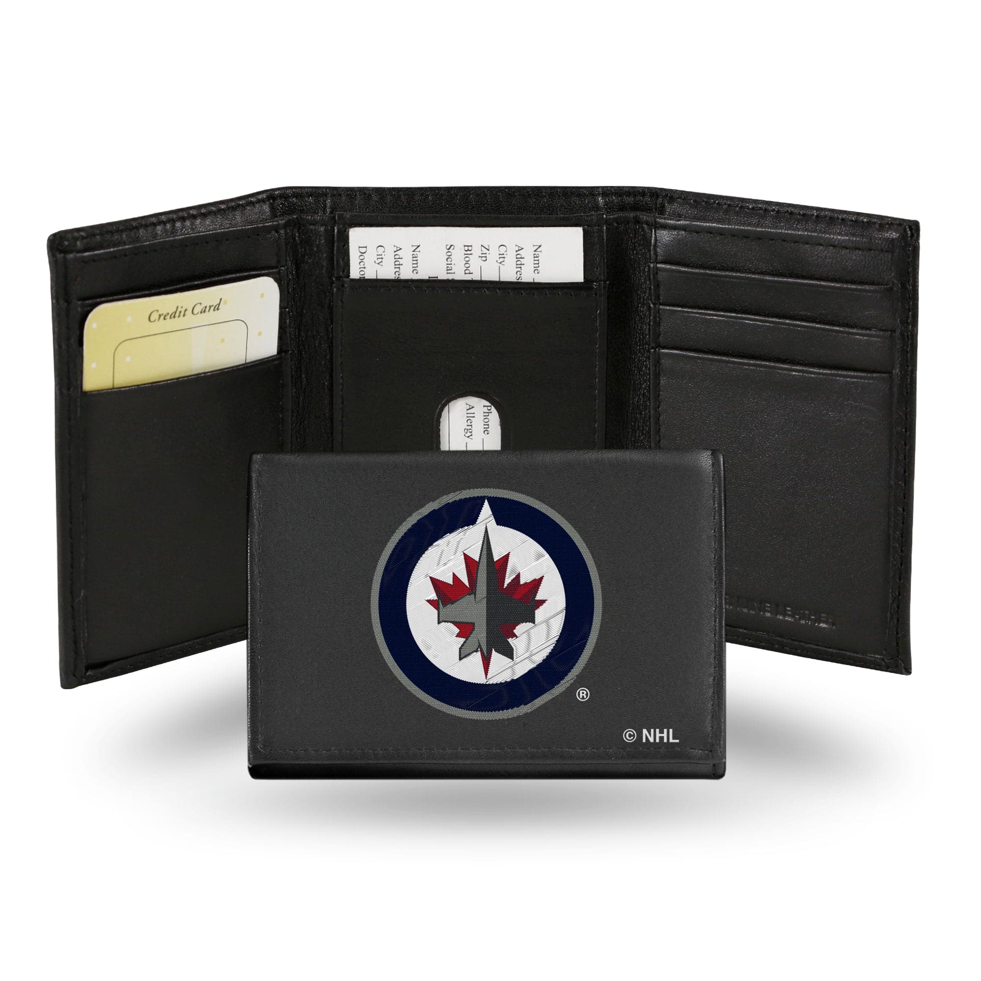 Rico Industries - Winnipeg Jets Embroidered Black Leather Tri-fold Wallet - Multi