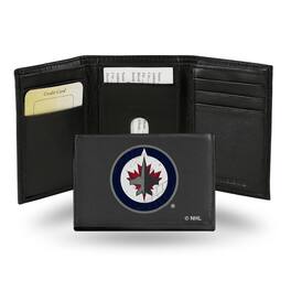 Rico Industries - Winnipeg Jets Embroidered Black Leather Tri-fold Wallet - Multi