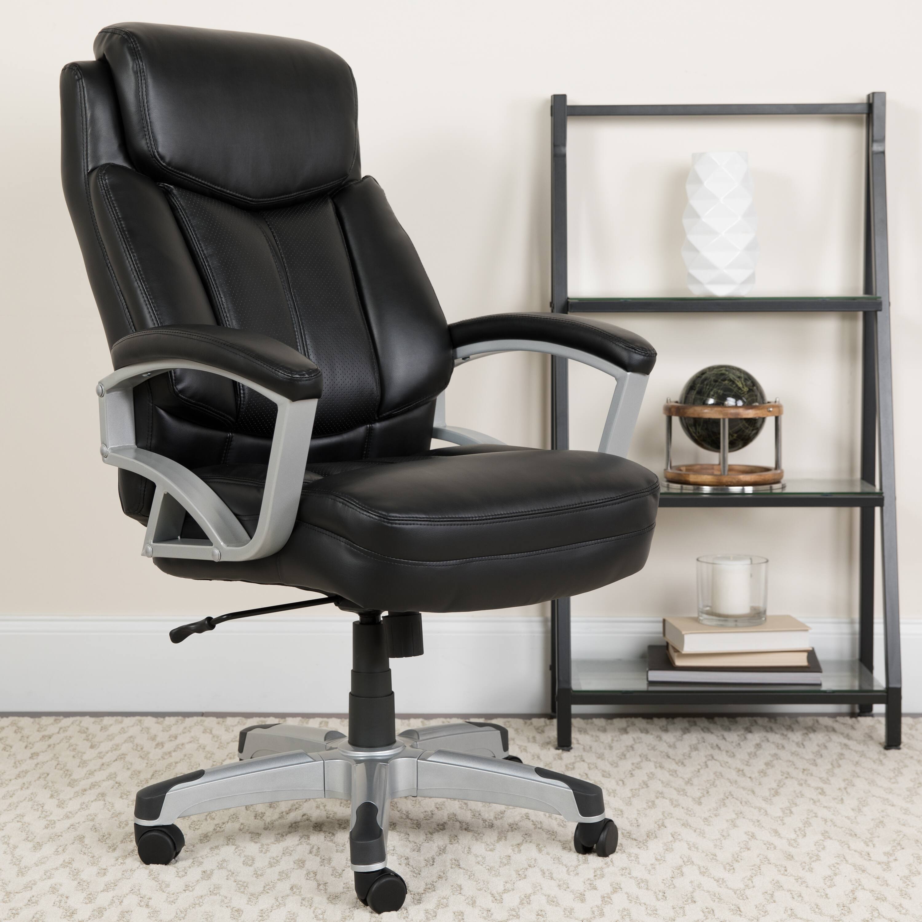 Alt View 1. Emma + Oliver - 500 lb. Big & Tall Executive Swivel Ergonomic Office Chair with Arms - Black LeatherSoft.