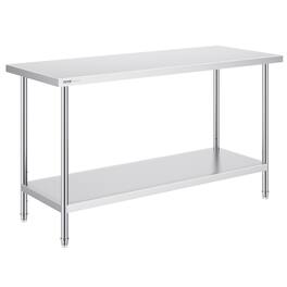 VEVOR - Stainless Steel Prep Table, 24 x 60 x 34 Inch, 840 lbs Load Capacity, Heavy Duty Metal Worktable - Silver
