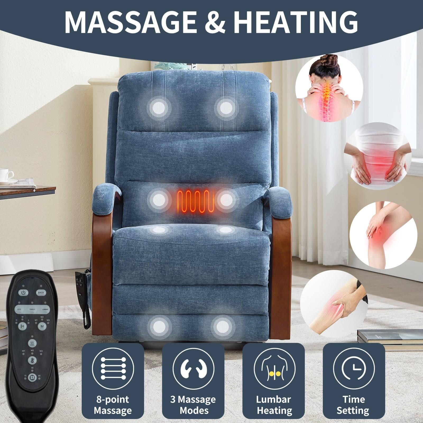 MASSAGE & HEATING

- 8-point Massage
- 3 Massage Modes
- Lumbar Heating
- Time Setting