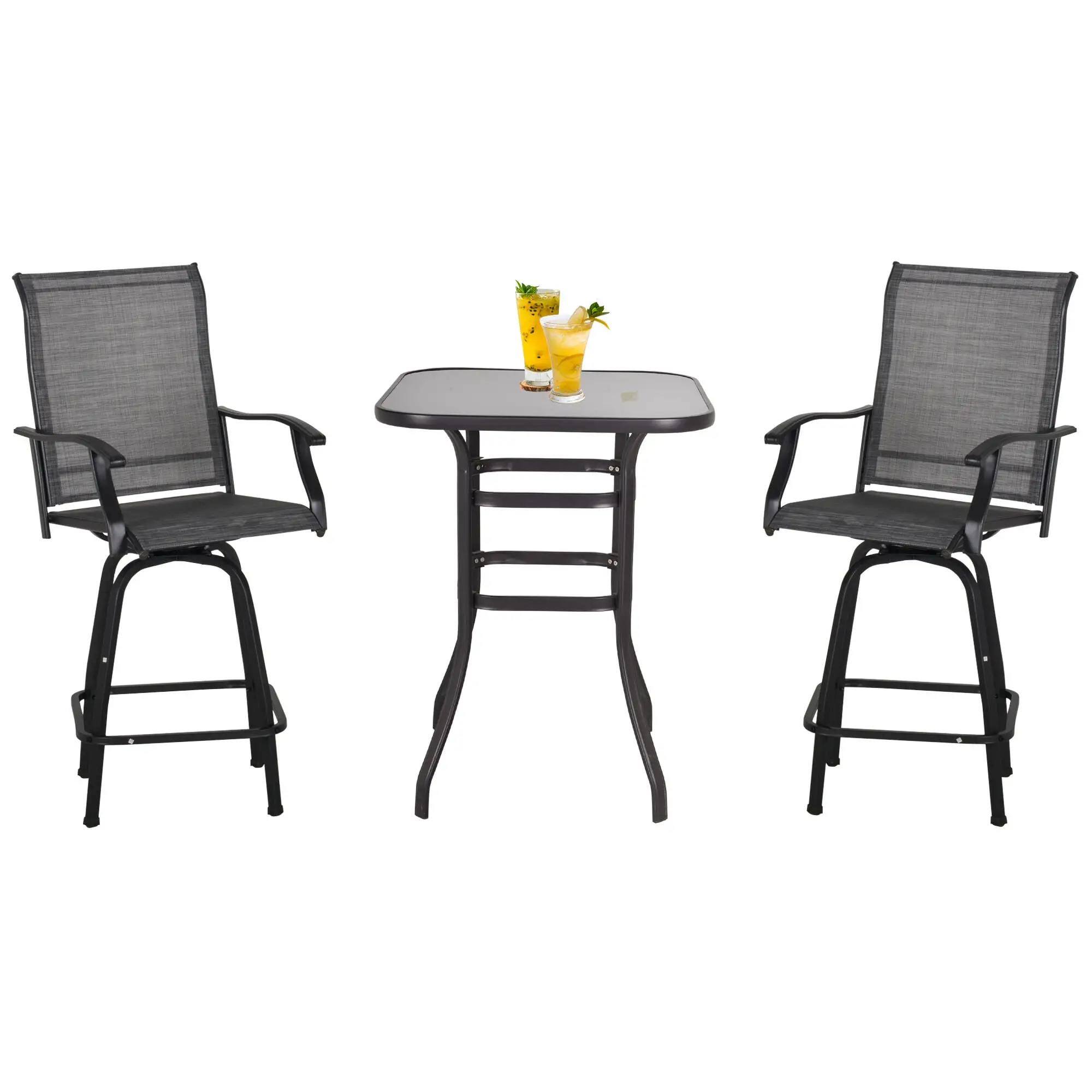 Front. Resenkos - Resenkos 3-Piece Patio Outdoor Table Set, Two Swivel Stools And A Bar Table,Steel, Mesh,Gray, Brown - Gray, Brown.