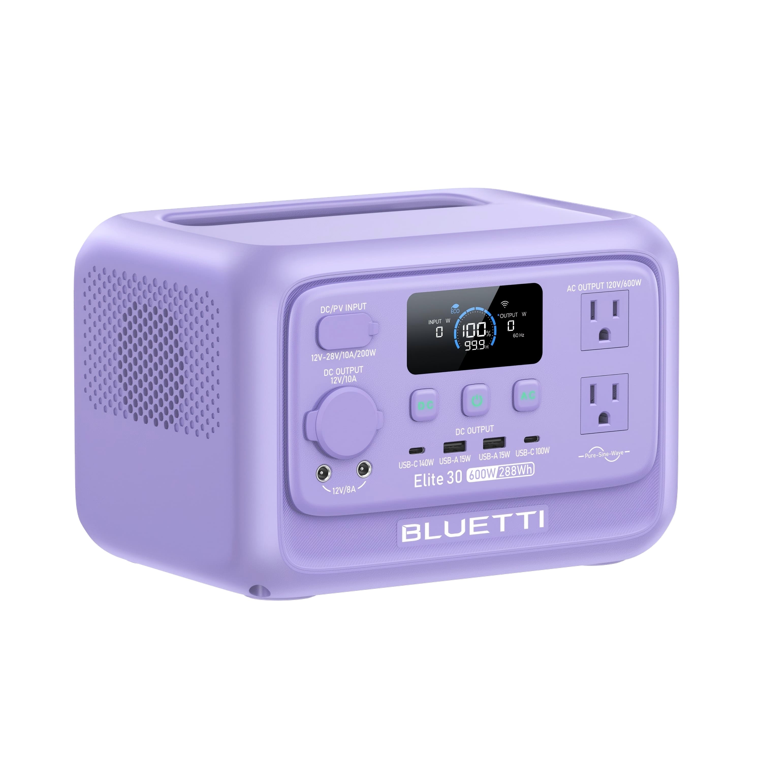 BLUETTI - 600W Continuous/1500W Peak Output Power Station 288Wh Push Button Start LiFePO4 Battery Solar Generator for Outdoors - Purple