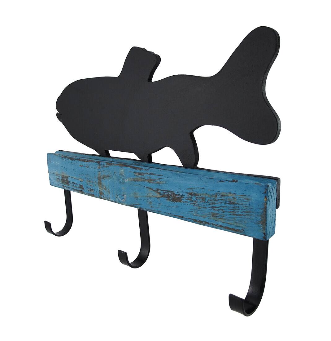 Alt View 1. Manual Woodworkers & Weavers - Chalk it to Me Fish Shaped Chalkboard with Wall Hooks - Blue.