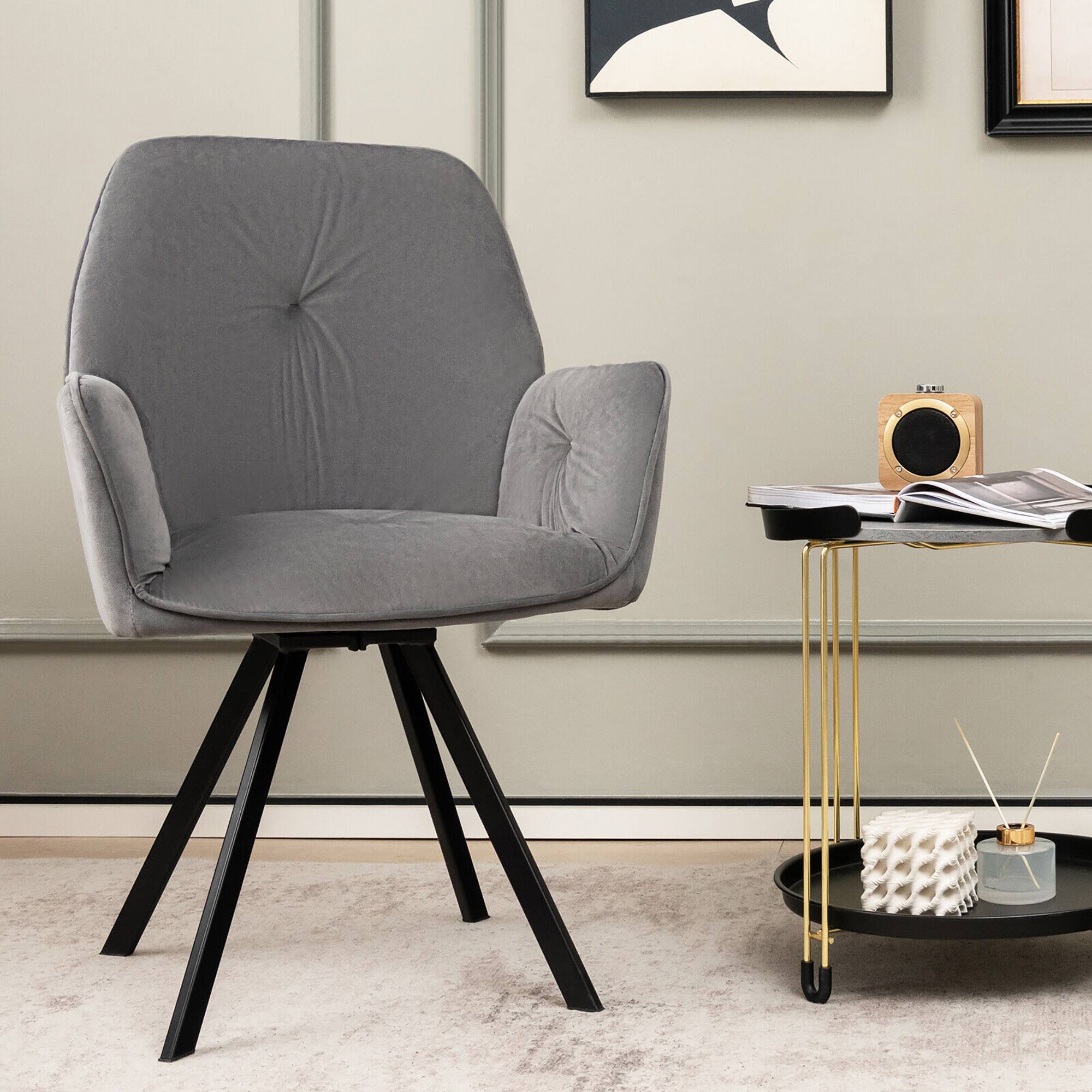 Alt View 4. Gymax - Gymax Set of 2 Velvet Accent Chairs Swivel Dining Armchairs w/ Back & Metal Legs Gray - Gray.