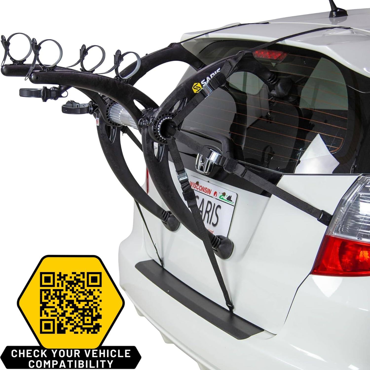 Saris - Bike Racks, Bones EX Car Trunk Bicycle Rack Carrier, Mounts 3 Bikes - Black