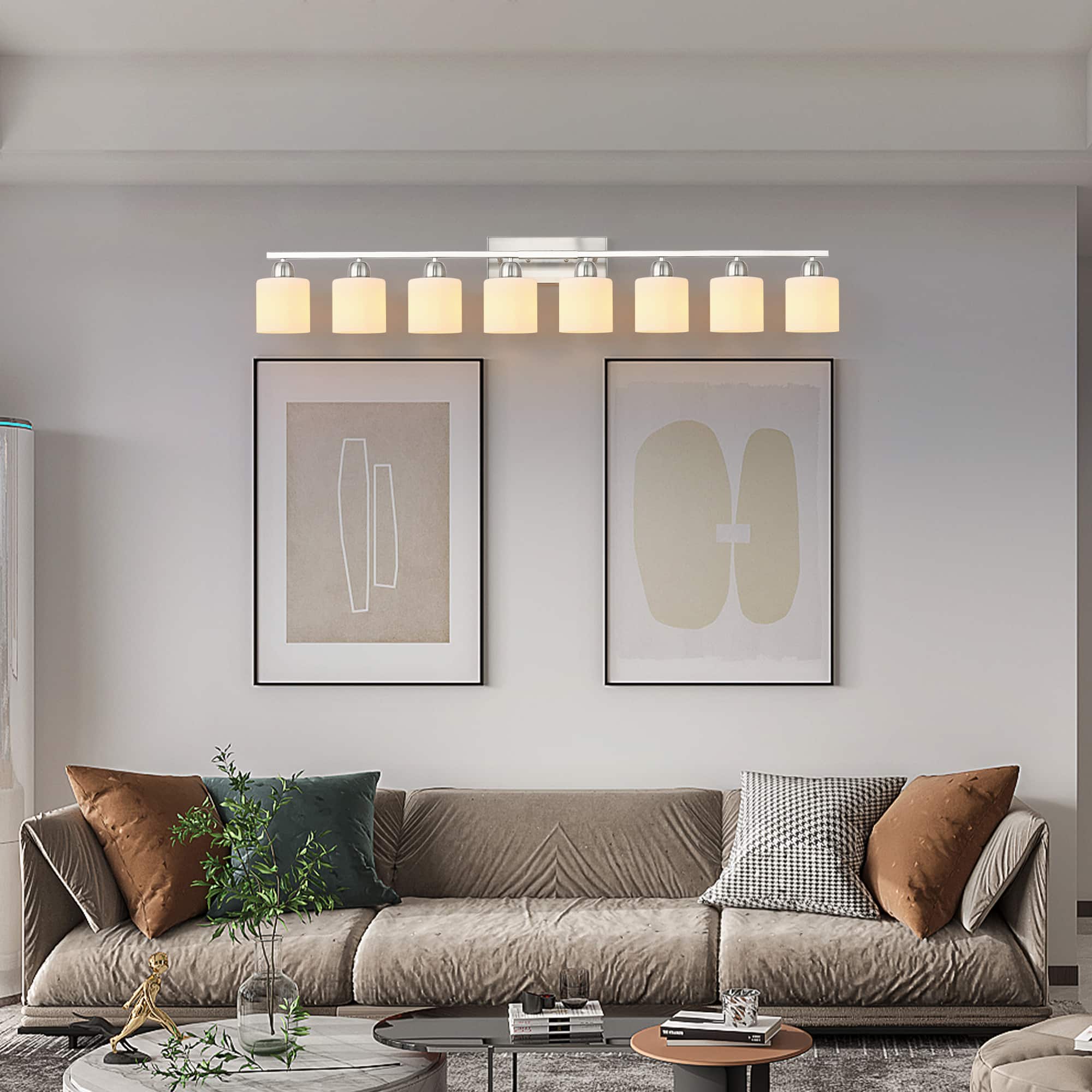 APRILSOUL - 8-Light Light Fixtures 52inch Nickel Vanity Light with Milky White Glass Shade Modern Bathroom Wall Lights Over Mirror