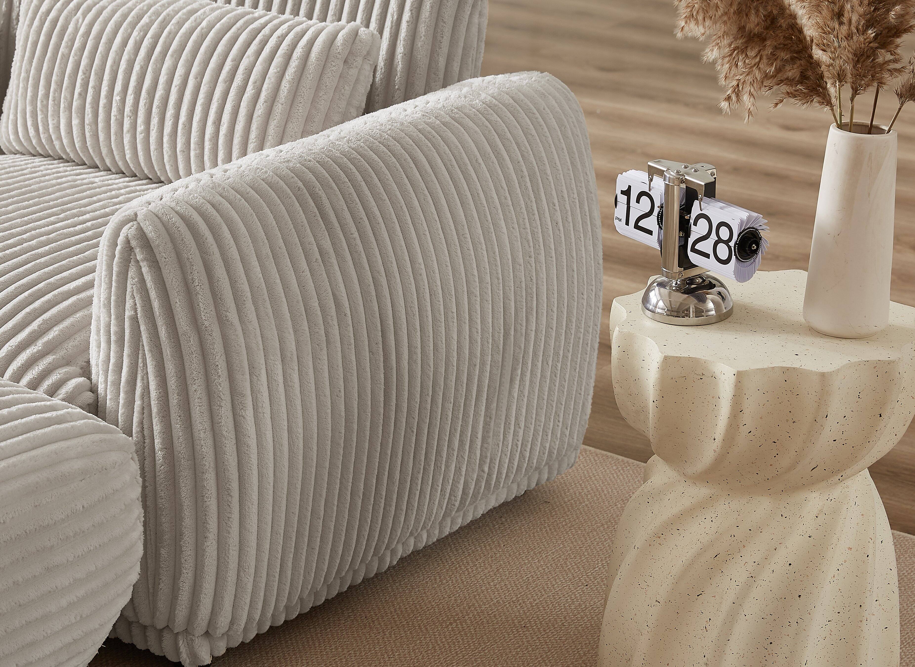 Left. Electra Tech Xpress - Corduroy Fabric Sectional Sofa,Convertible U Shaped Sectional for Living Room,Modular Couch with Removable Ottoman - Light Grey.