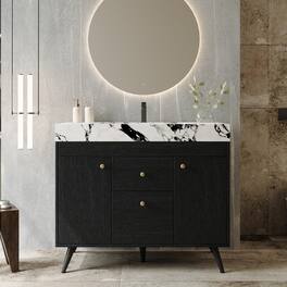 Loheer - 36 inch freestanding bathroom vanity with sintered stone vanity top, ceramic sink, black and gold - Black/Gold/White