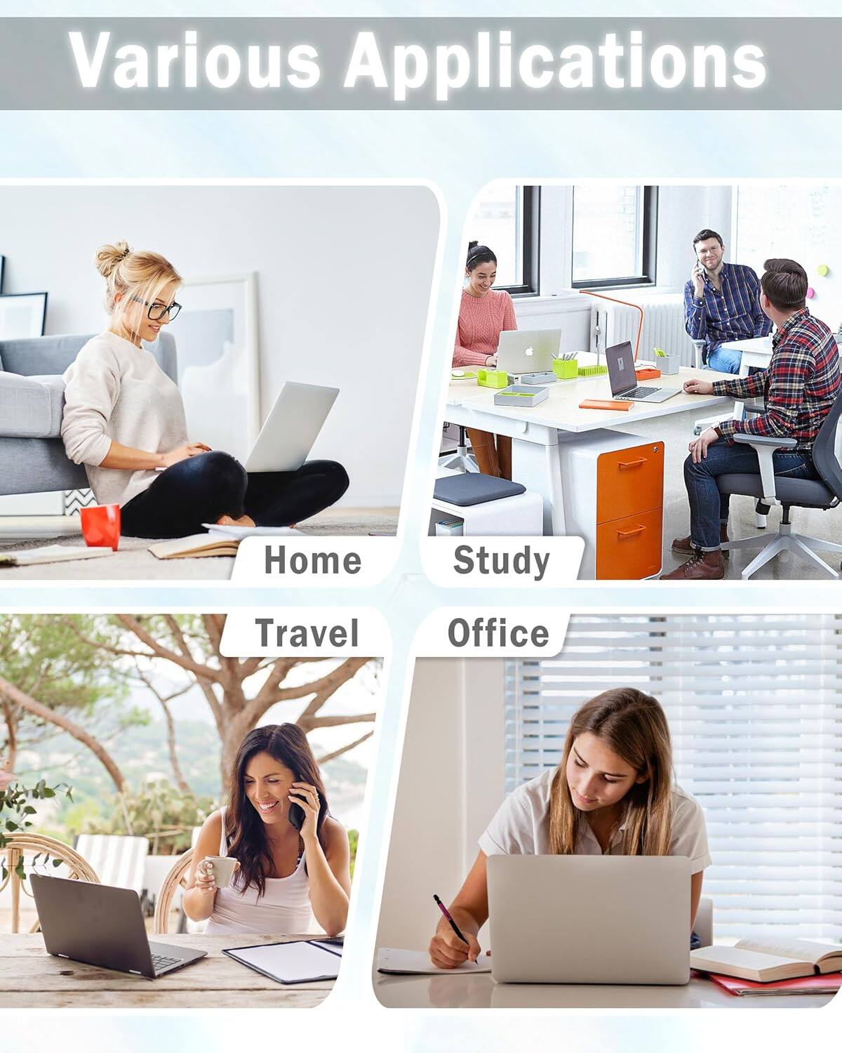 Various Applications

- Home
- Study
- Travel
- Office