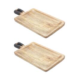 BreeBe - Mango Wood Cutting Board Style Tray (Set of 2) - Brown, Black