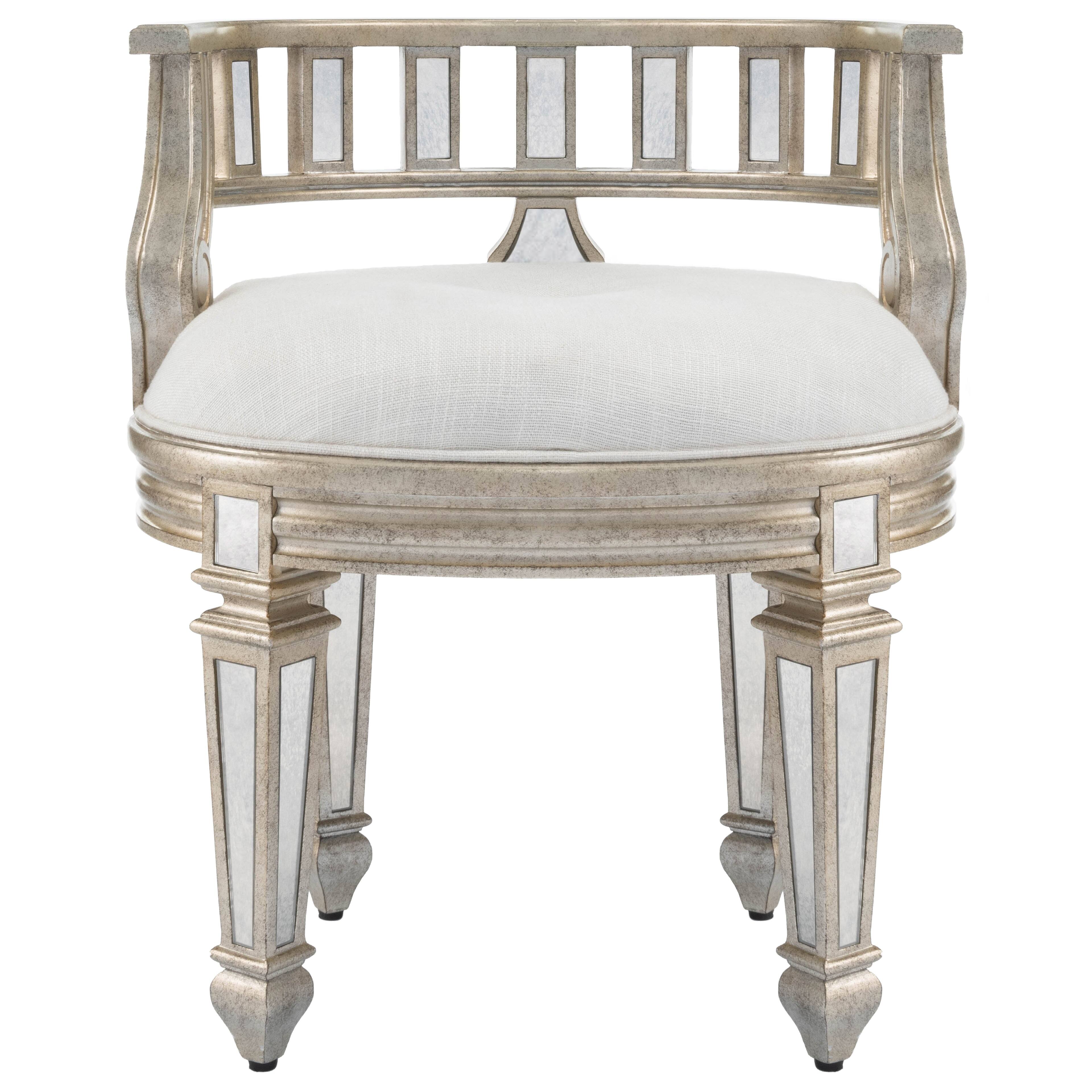 Alt View 3. Butler Specialty - Rebecca 21 in. W Oval Wood and Antique Mirror Upholserted Vanity Stool - Silver.