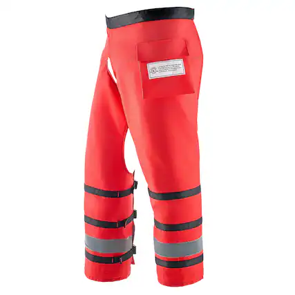 Front. VEVOR - Chainsaw Chaps Wrap, Class D, 8 Layers Wrap Style Chainsaw Pants with Adjustable Belt & Gear Pocket, Chain Saw Chaps - Red.