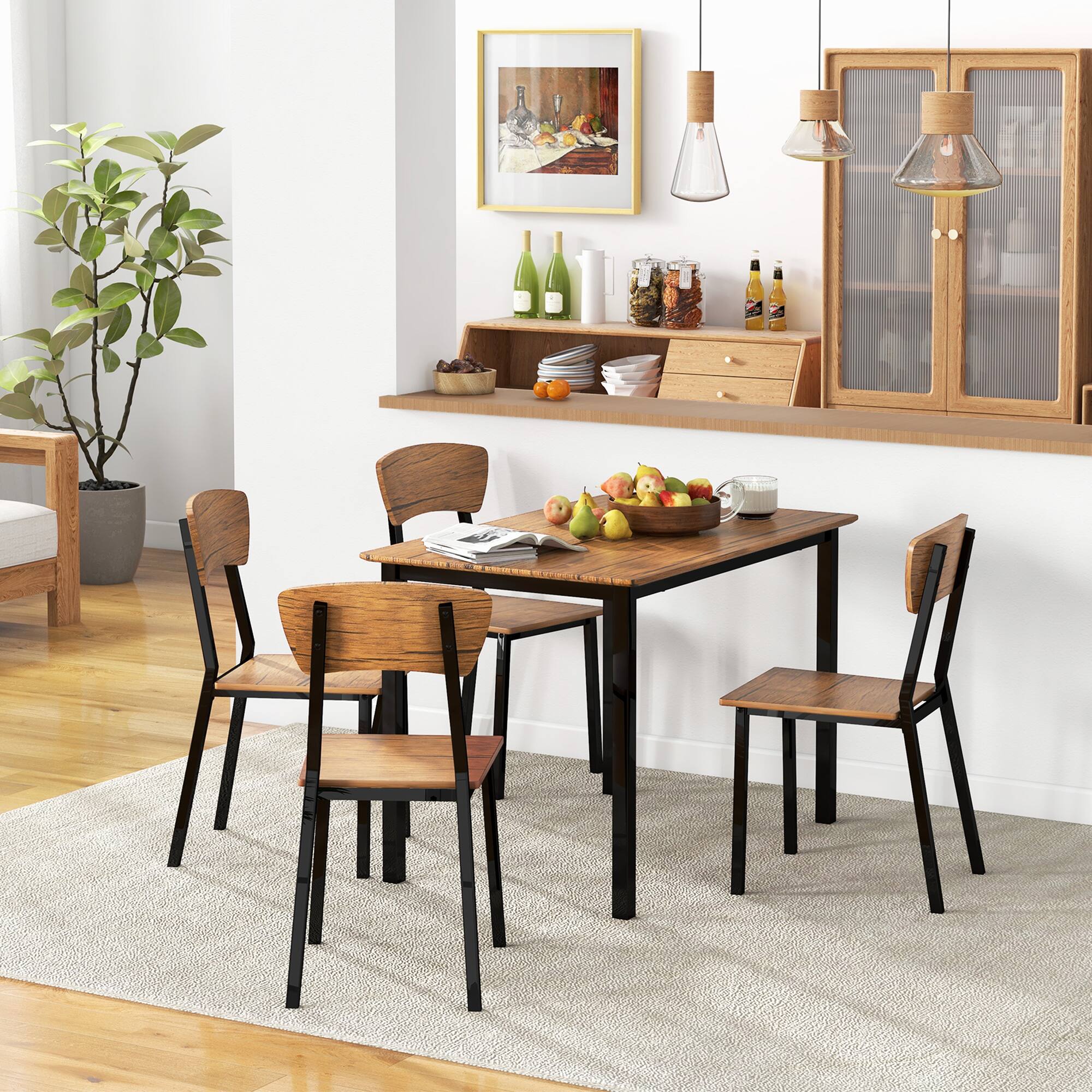 Alt View 7. Homcom - 5 Piece Industrial Dining Table Set for 4, Rectangular Kitchen Table and Chairs, Dining Room Set for Small Space - Rustic Brown.