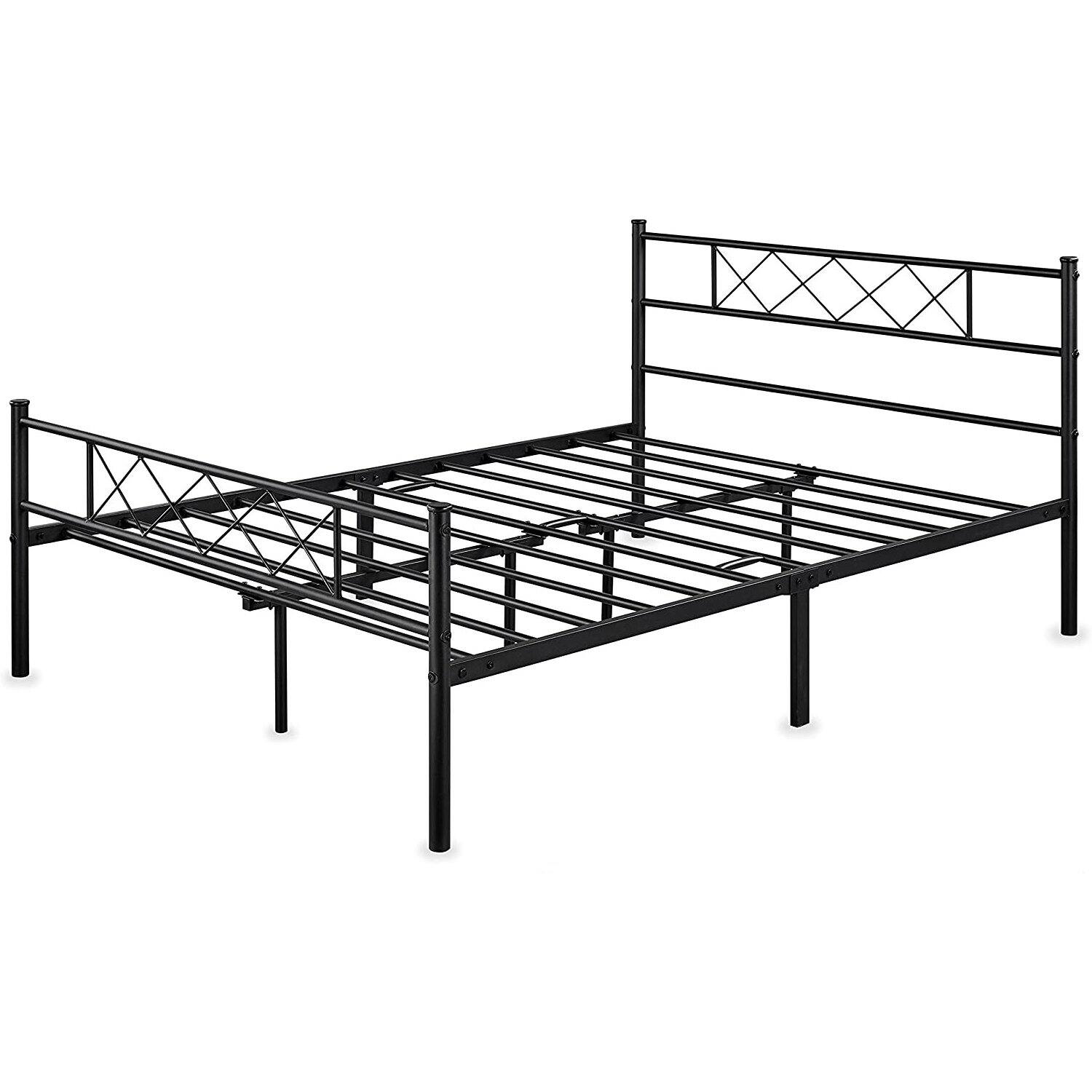 Left. Hivvago - Hivvago Queen Size Traditional Powder Coated Slatted Metal Platform Bed - Black.