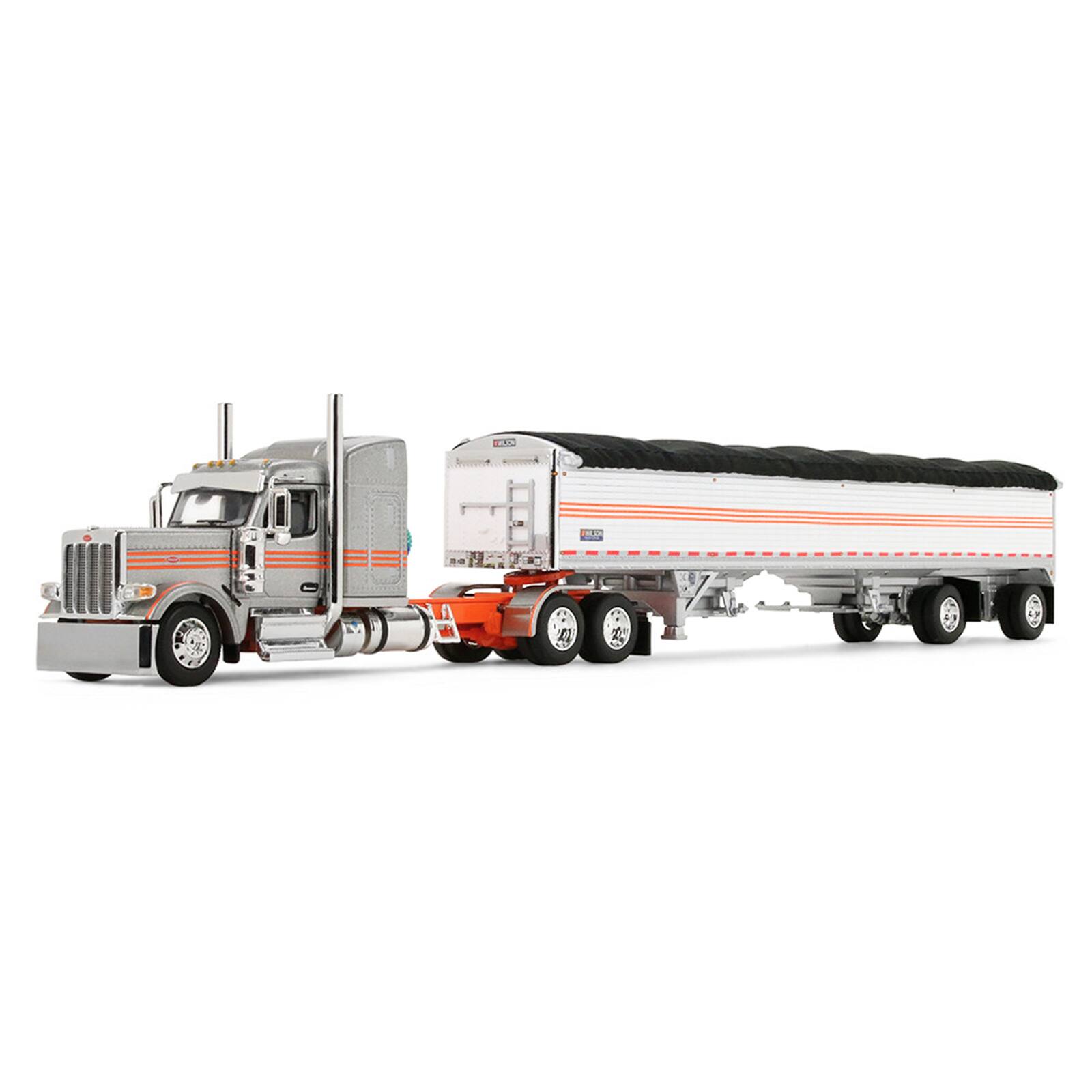 Alt View 1. First Gear - Peterbilt 589 with 58" Mid-Roof Sleeper and 50' Wilson Trailer Silver Metallic with Orange 1/64 Model by DCP/First Gear.