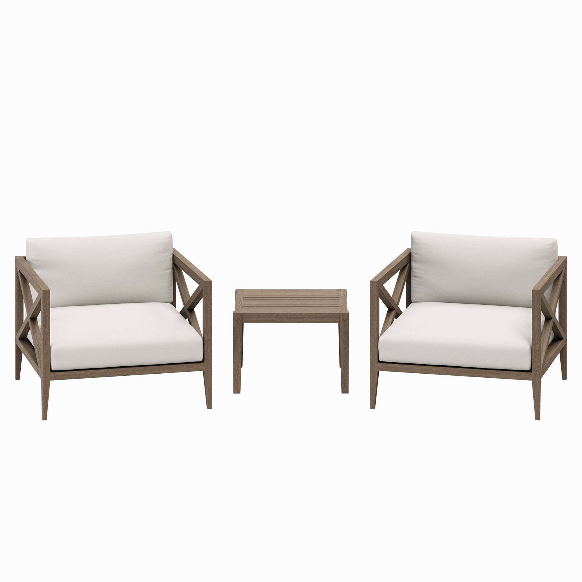 Alt View 1. Modway - Northlake 3-Piece Outdoor Patio Teak Wood Furniture Set with 2 Armchairs and Side Table - Weathered Gray.