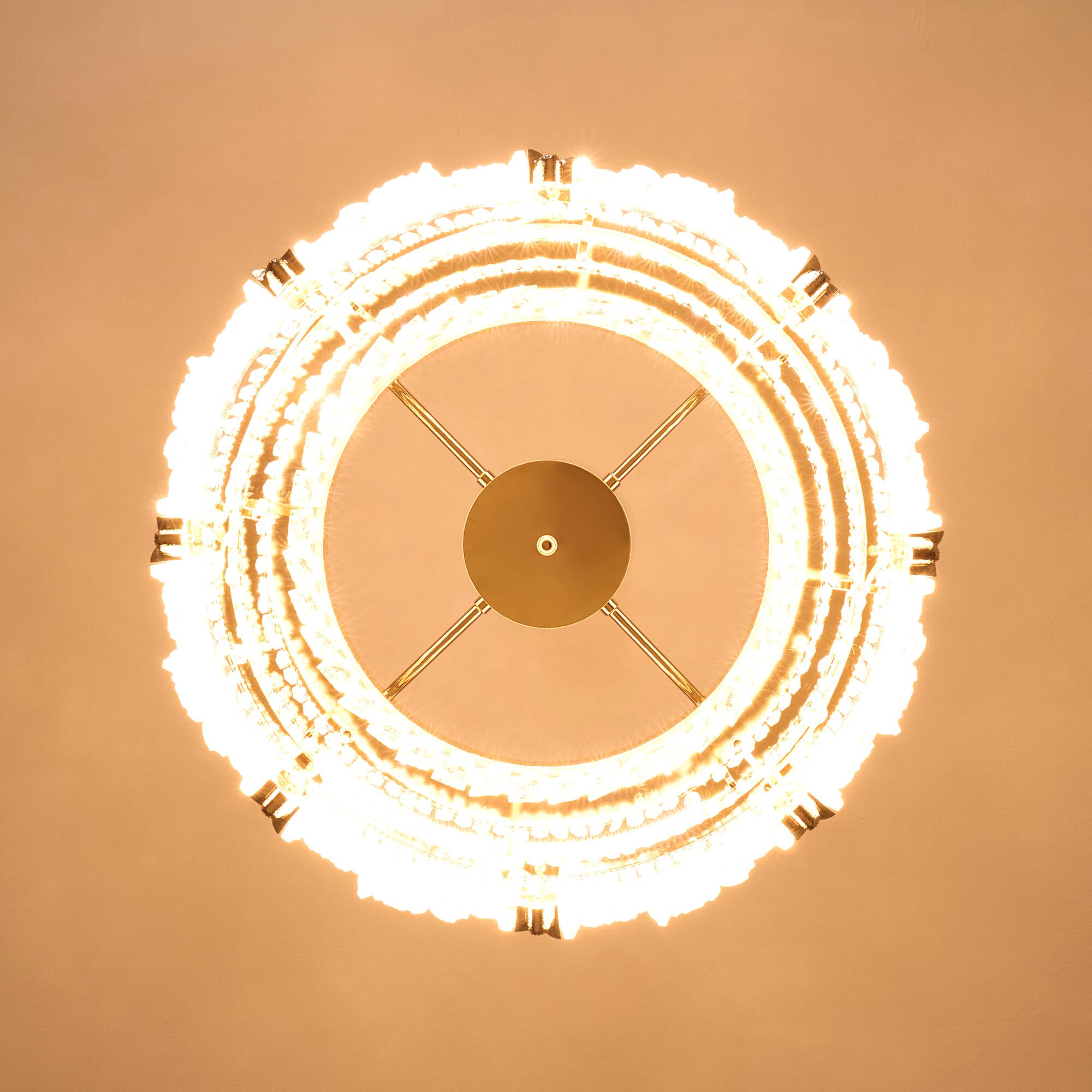 Alt View 9. Siljoy - 24 Inch Oval Luxury Gold Crystal Chandelier with Icy Texture Glass, Pendant Light for Dining Room, Living Room - Champagne Gold.