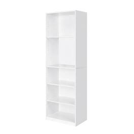 FurniFact - 5-Shelf Bookcase with Sturdy Shelving for Living Room Storage - White