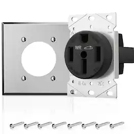 ELEGRP - EV outlet W/ wall plate, EV Charger 50Amp 125/250V Receptacle Flush Mounting Power Outlet, UL Listed, 1 Pack - Black